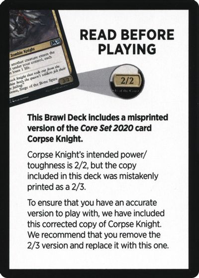 Corpse Knight Reminder Card (Knights' Charge Brawl Deck) [Core Set 2020 Tokens] | Gate City Games LLC