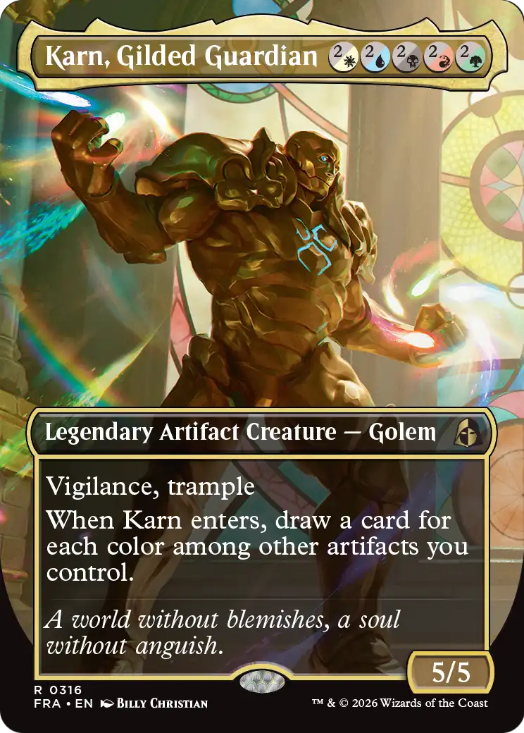 Karn, Gilded Guardian (Borderless) [Reality Fracture] | Gate City Games LLC