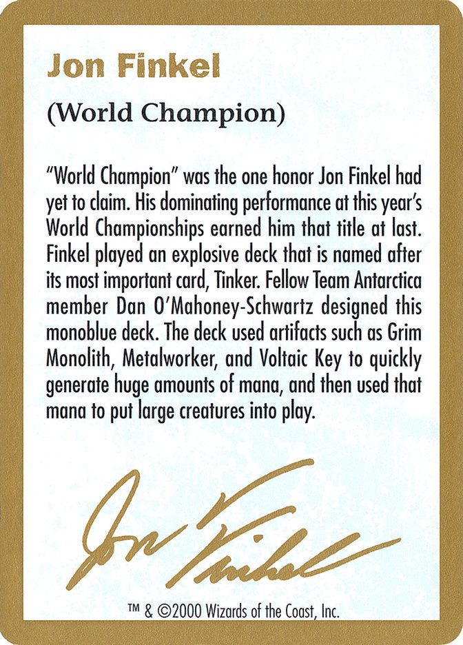 Jon Finkel Bio [World Championship Decks 2000] | Gate City Games LLC