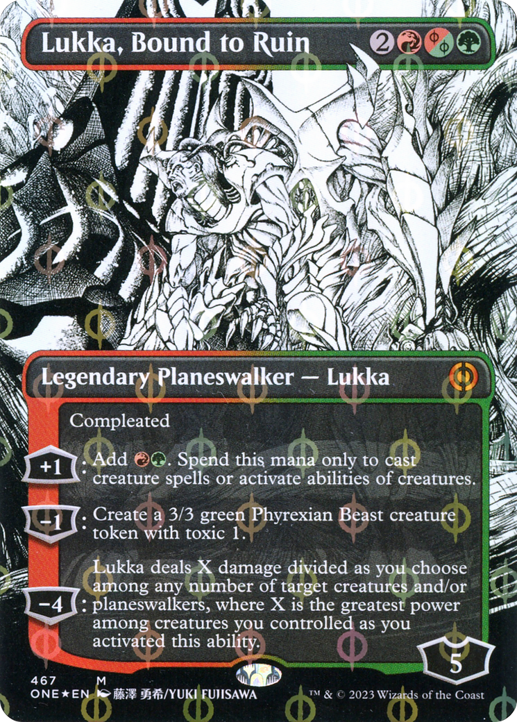 Lukka, Bound to Ruin (Borderless Manga Step-and-Compleat Foil) [Phyrexia: All Will Be One] | Gate City Games LLC