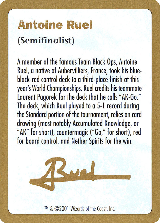 Antoine Ruel Bio [World Championship Decks 2001] | Gate City Games LLC