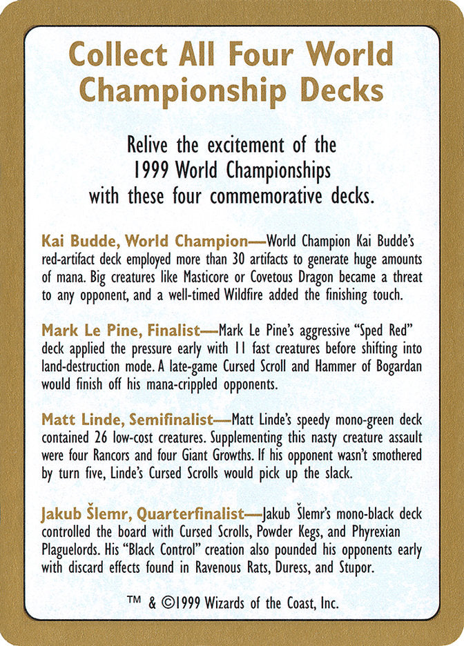 1999 World Championships Ad [World Championship Decks 1999] | Gate City Games LLC