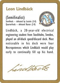 1996 Leon Lindback Biography Card [World Championship Decks] | Gate City Games LLC