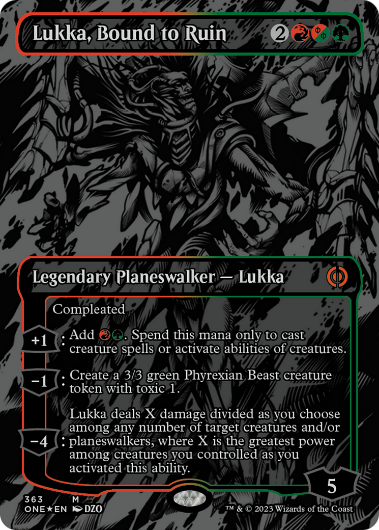 Lukka, Bound to Ruin (Oil Slick Raised Foil) [Phyrexia: All Will Be One] | Gate City Games LLC