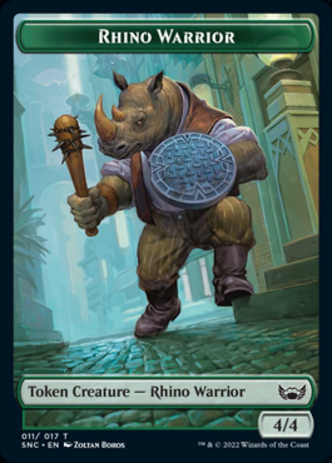 Fish // Rhino Warrior Double-sided Token [Streets of New Capenna Tokens] | Gate City Games LLC