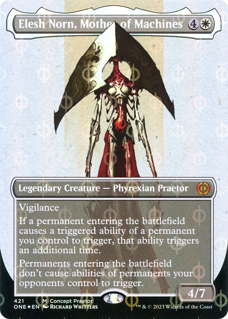 Elesh Norn, Mother of Machines (Borderless Concept Praetors Step-and-Compleat Foil) [Phyrexia: All Will Be One] | Gate City Games LLC