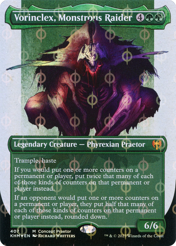 Vorinclex, Monstrous Raider (Borderless Concept Praetors Step-and-Compleat Foil) [Phyrexia: All Will Be One] | Gate City Games LLC