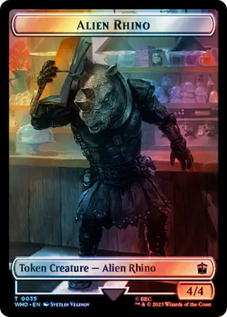 Alien Rhino // Clue (0055) Double-Sided Token (Surge Foil) [Doctor Who Tokens] | Gate City Games LLC