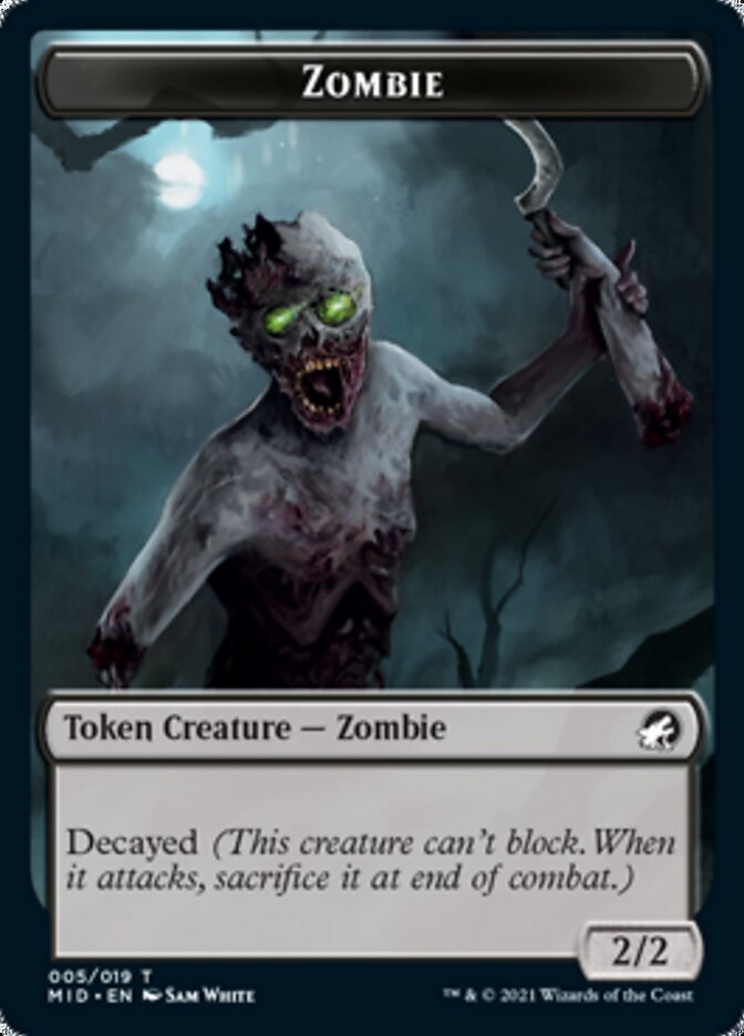 Zombie (005) // Wrenn and Seven Emblem Double-sided Token [Innistrad: Midnight Hunt Tokens] | Gate City Games LLC