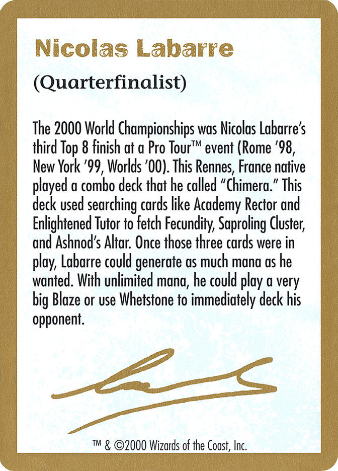 Nicolas Labarre Bio [World Championship Decks 2000] | Gate City Games LLC