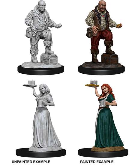 Pathfinder Deep Cuts Unpainted Miniatures: Merchants (Serving Girl/Merchant) | Gate City Games LLC