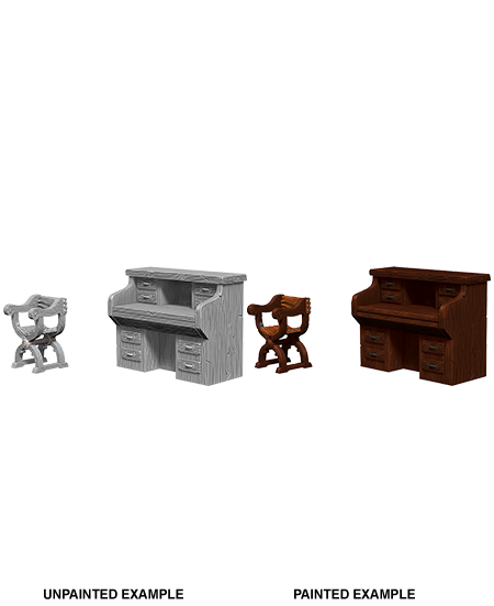 WizKids Deep Cuts Unpainted Miniatures: Desk & Chair | Gate City Games LLC