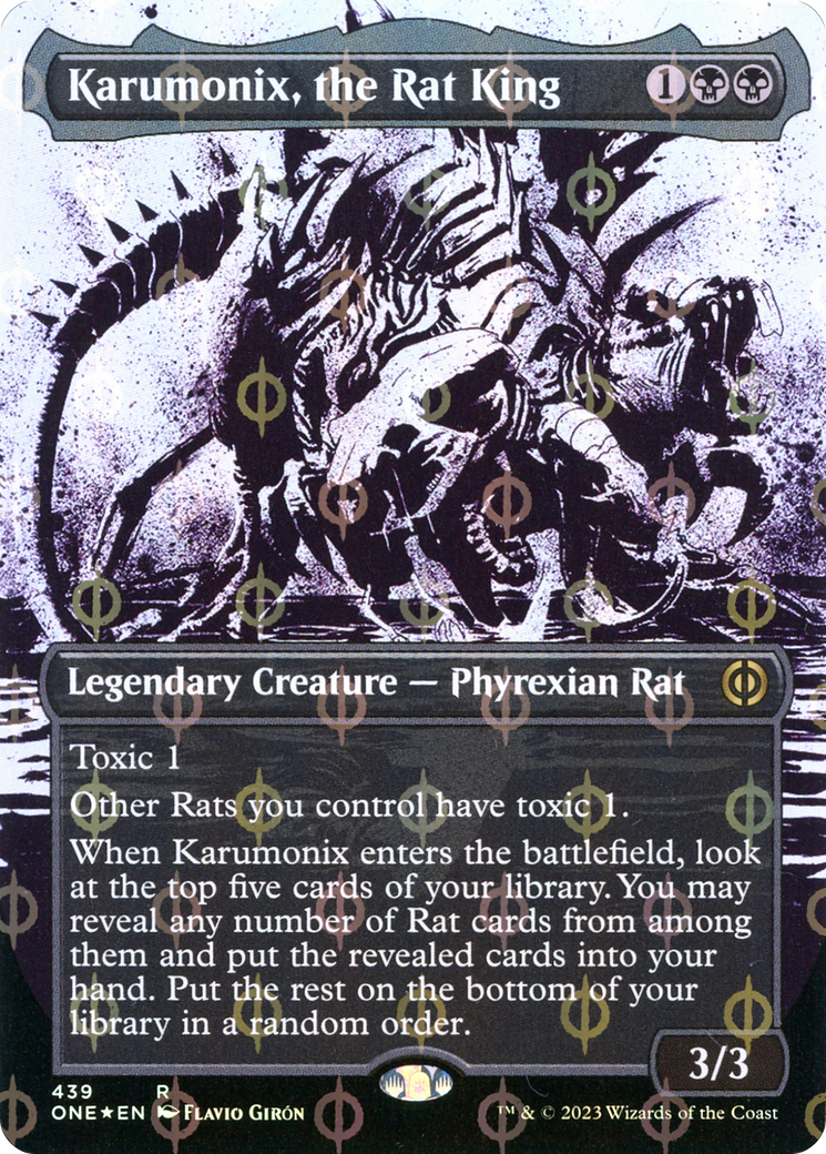 Karumonix, the Rat King (Borderless Ichor Step-and-Compleat Foil) [Phyrexia: All Will Be One] | Gate City Games LLC