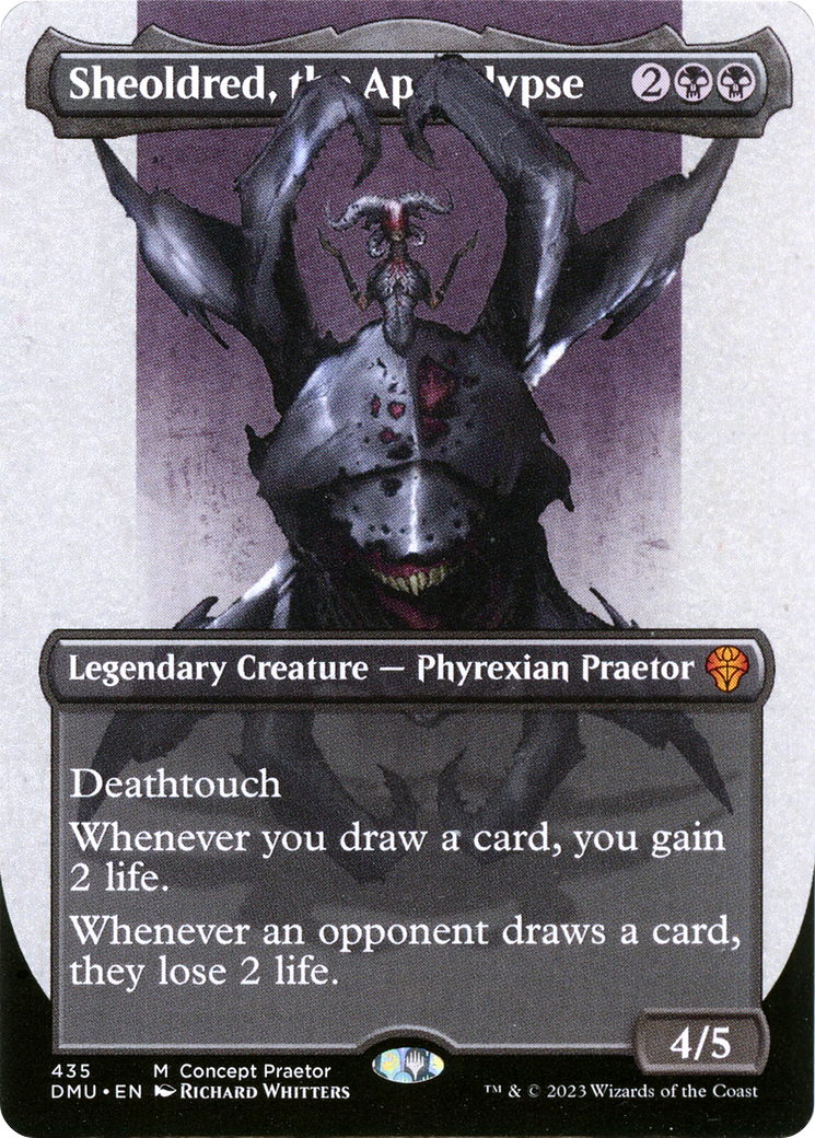 Sheoldred, the Apocalypse (Borderless Concept Praetors) [Phyrexia: All Will Be One] | Gate City Games LLC