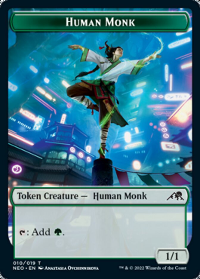 Spirit (002) // Human Monk Double-sided Token [Kamigawa: Neon Dynasty Tokens] | Gate City Games LLC