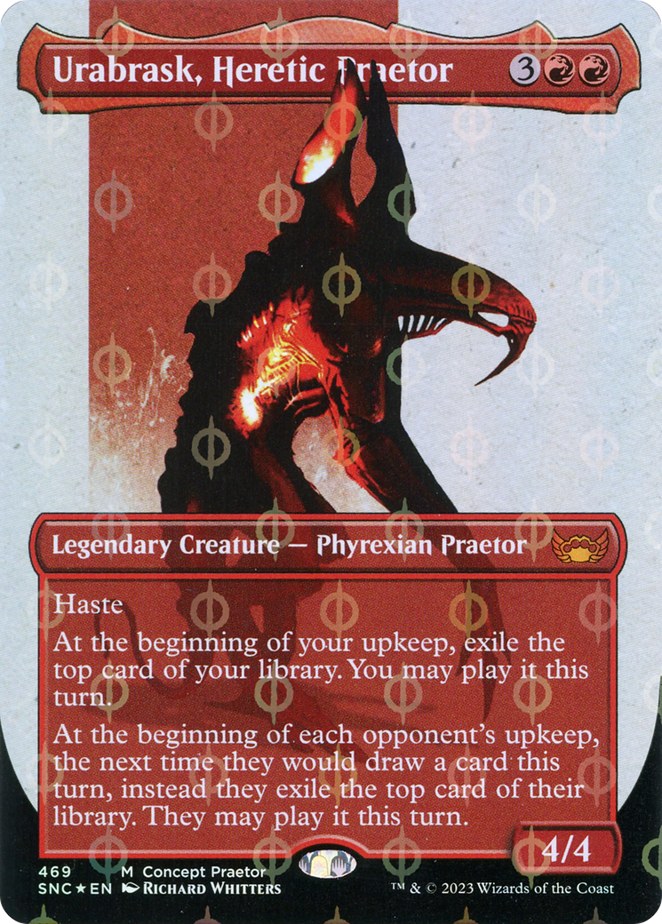 Urabrask, Heretic Praetor (Borderless Concept Praetors Step-and-Compleat Foil) [Phyrexia: All Will Be One] | Gate City Games LLC