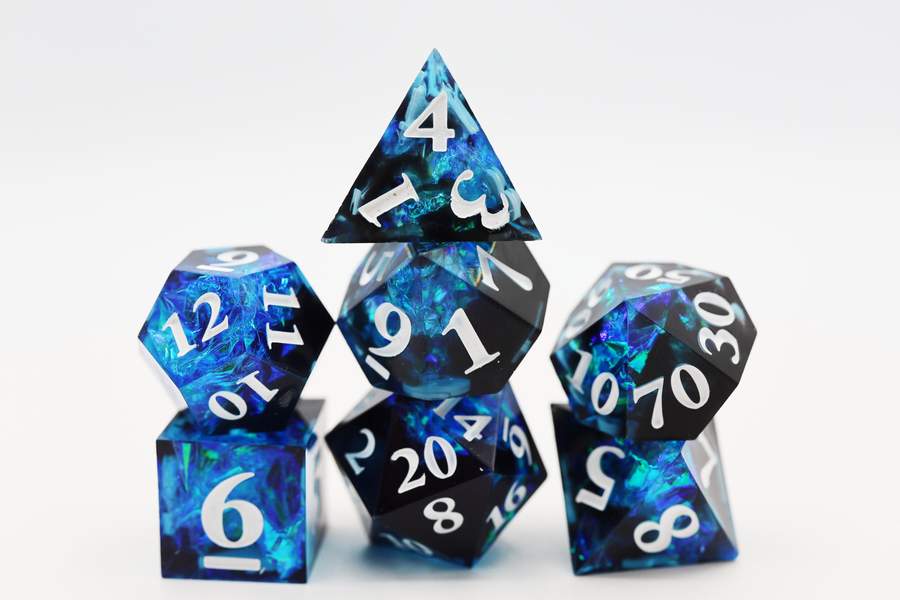 SHARP EDGE RESIN RPG DICE SET - ARCTIC OCEAN | Gate City Games LLC