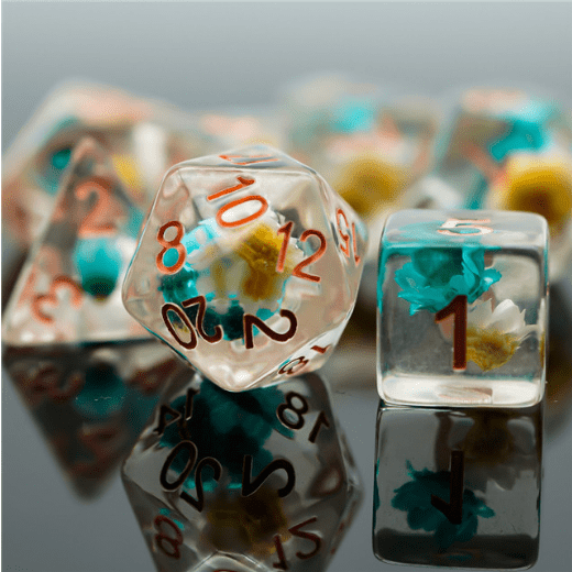 Blue & White Star Flower RPG Dice Set | Gate City Games LLC