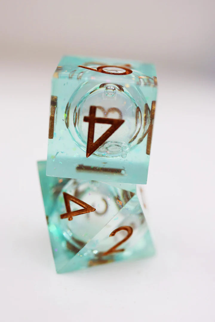 Green Liquid Core Sharp Edge Resin RPG Dice | Gate City Games LLC