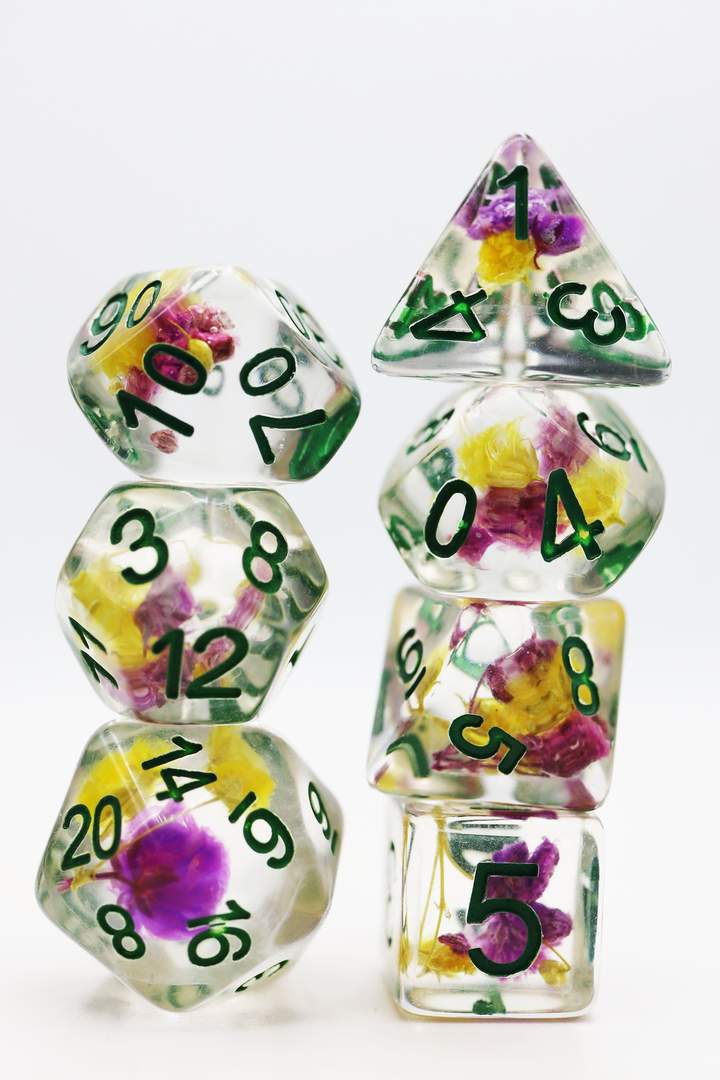 Purple & Yellow Flowers RPG Dice Set | Gate City Games LLC