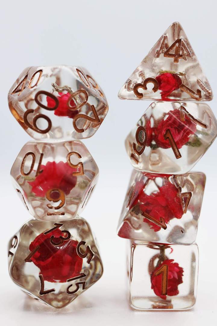 Red Flower w/ Green Leaf RPG Dice Set | Gate City Games LLC