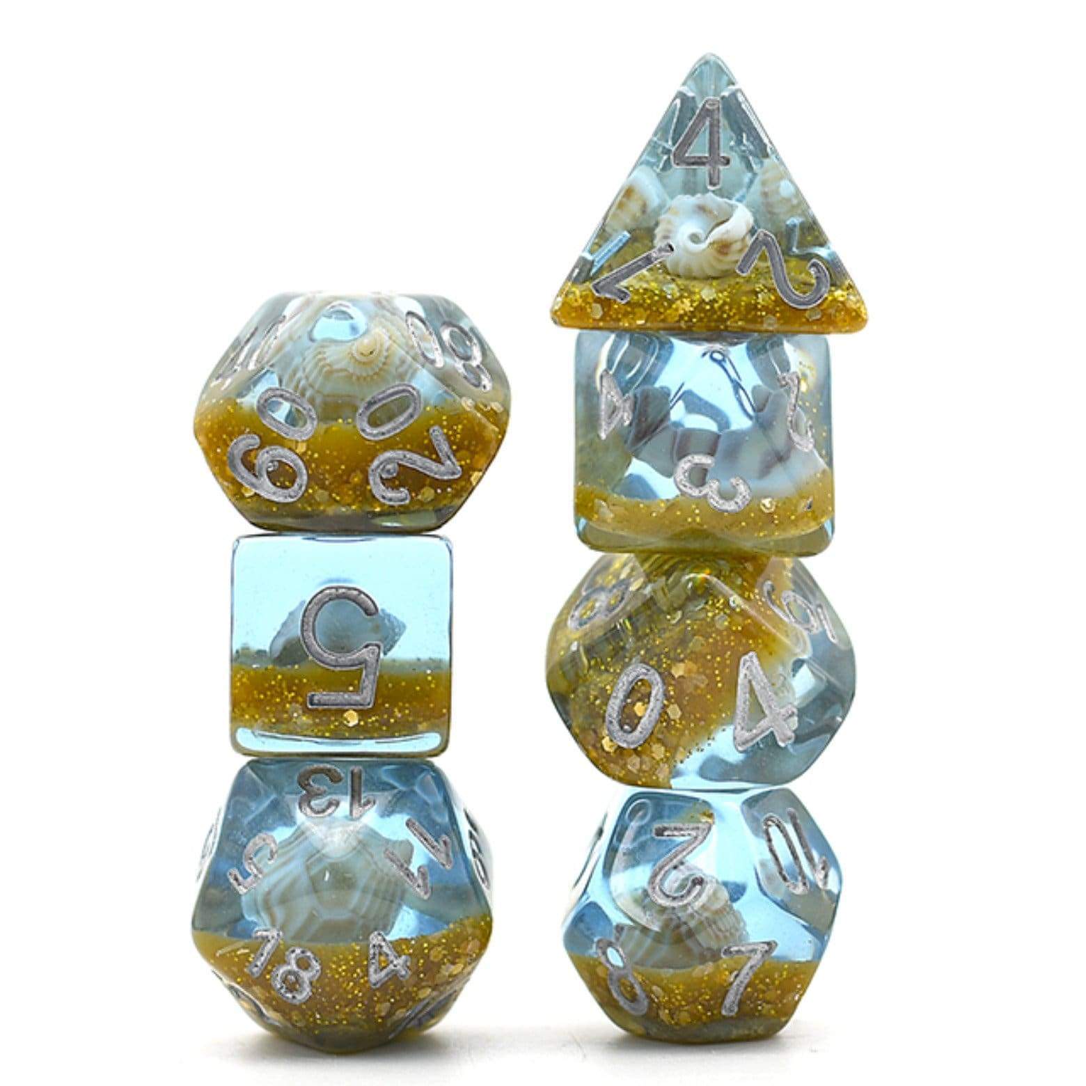Blue & Gold Beach Conch RPG Dice Set | Gate City Games LLC