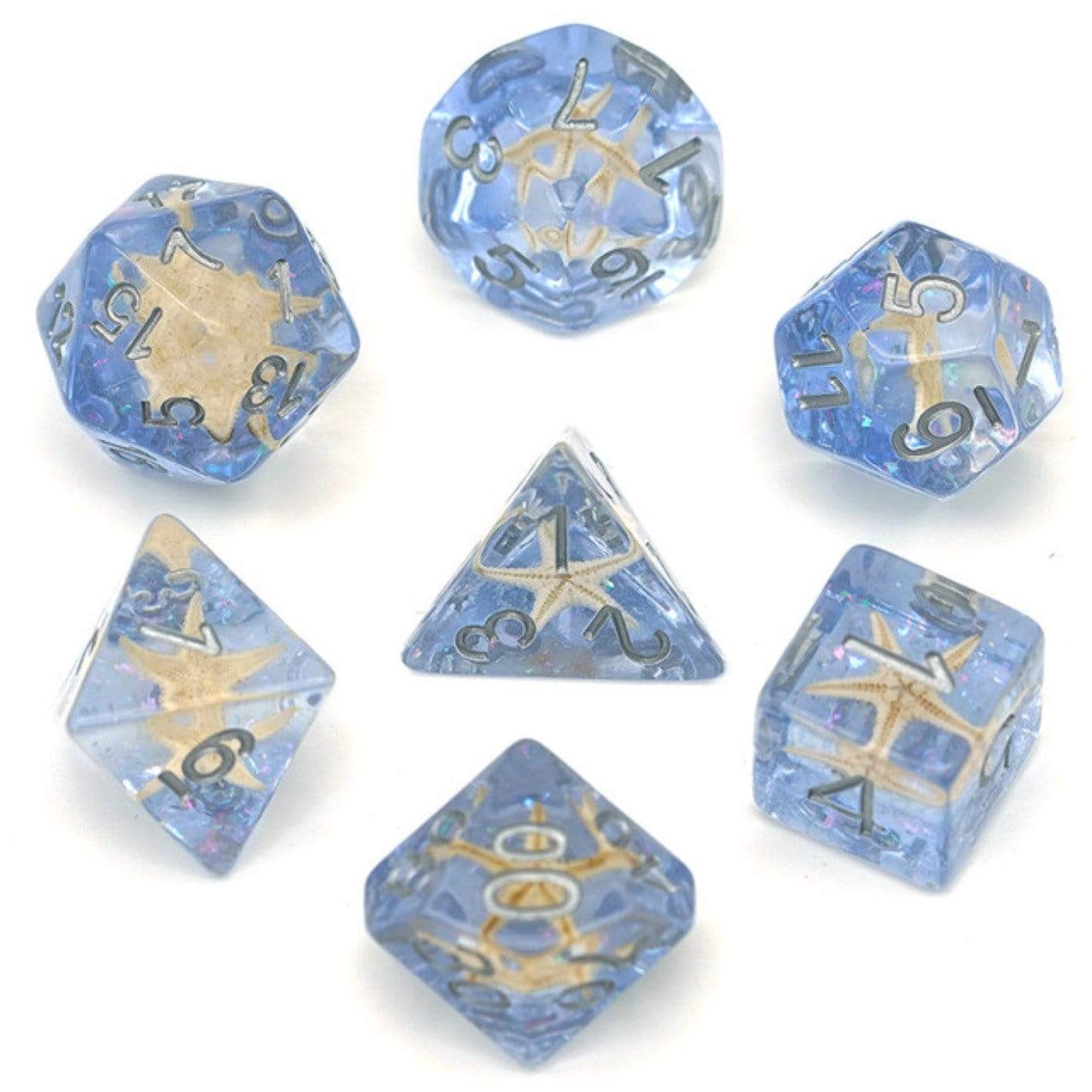 Blue Glitter with Starfish RPG Dice Set | Gate City Games LLC