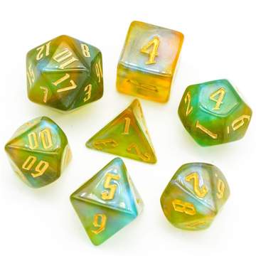 Green and Gold Spell Casting XL RPG Dice Set | Gate City Games LLC