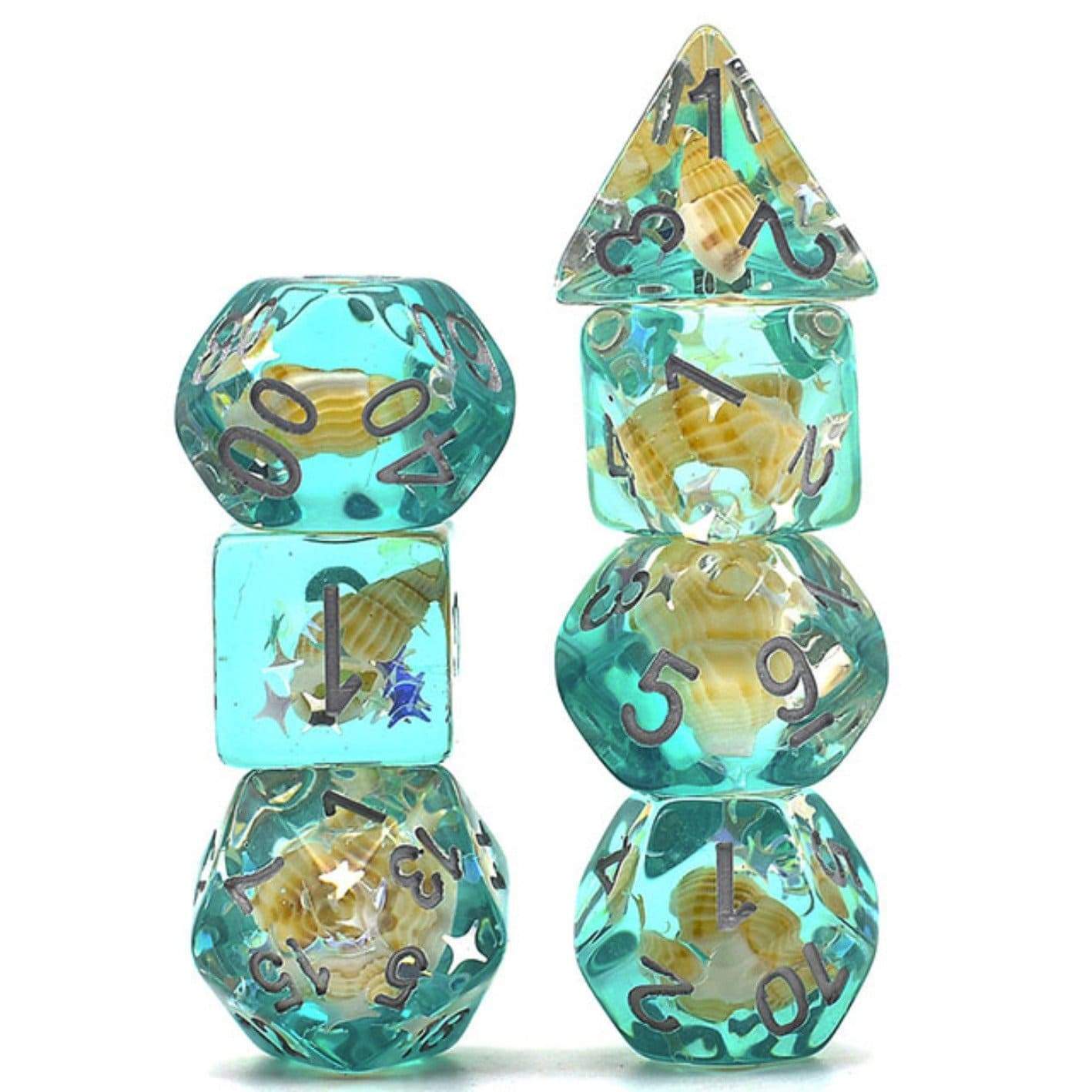 Green Conch w/ Silver RPG Dice Set | Gate City Games LLC