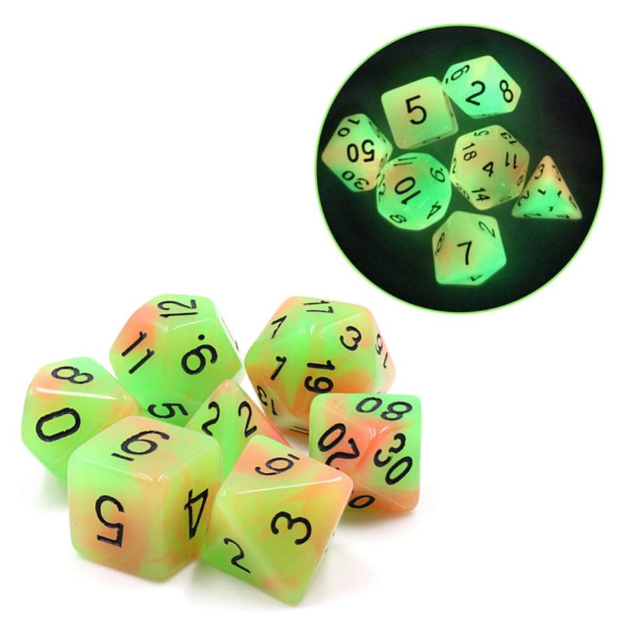 Glow in the Dark Mango RPG Dice Set | Gate City Games LLC