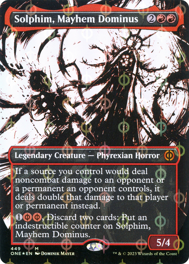 Solphim, Mayhem Dominus (Borderless Ichor Step-and-Compleat Foil) [Phyrexia: All Will Be One] | Gate City Games LLC