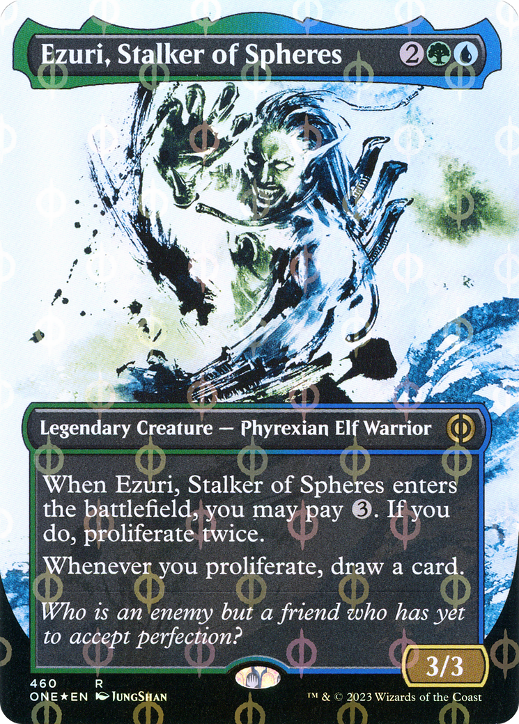 Ezuri, Stalker of Spheres (Borderless Ichor Step-and-Compleat Foil) [Phyrexia: All Will Be One] | Gate City Games LLC