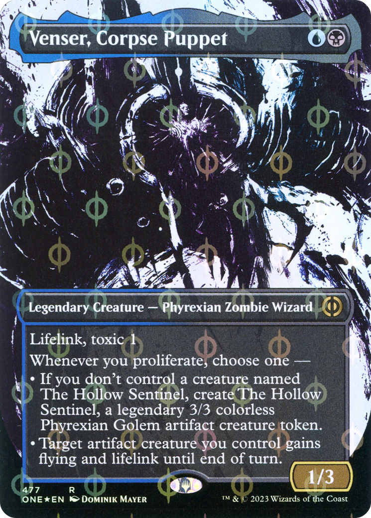 Venser, Corpse Puppet (Borderless Ichor Step-and-Compleat Foil) [Phyrexia: All Will Be One] | Gate City Games LLC