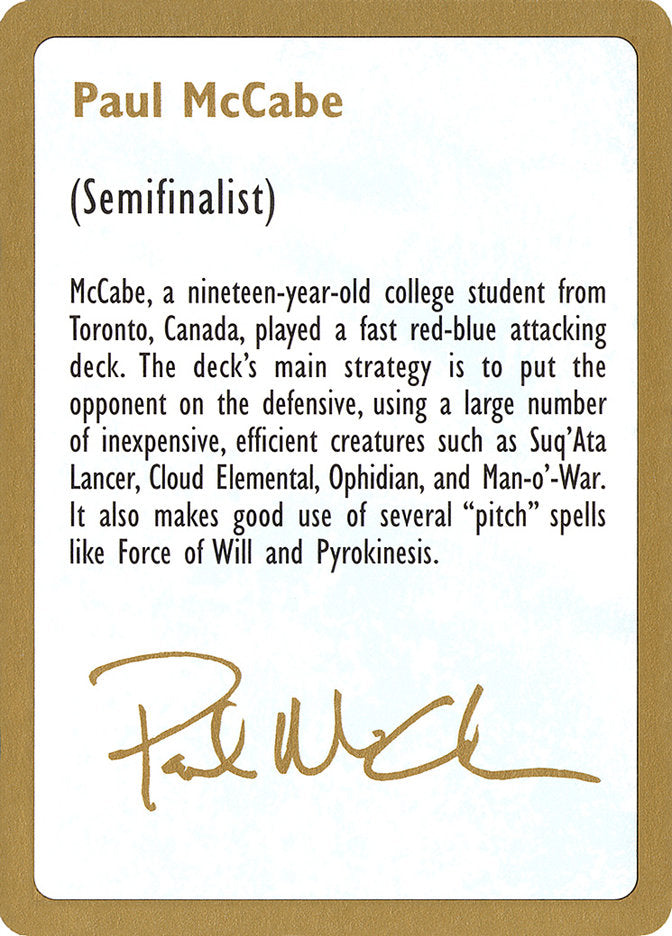 Paul McCabe Bio [World Championship Decks 1997] | Gate City Games LLC