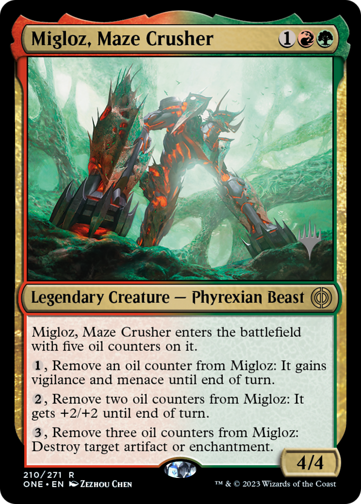 Migloz, Maze Crusher (Promo Pack) [Phyrexia: All Will Be One Promos] | Gate City Games LLC