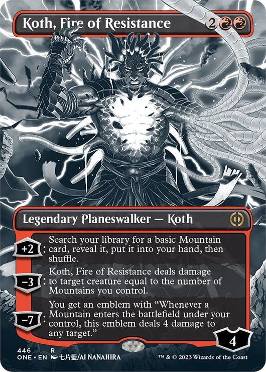 Koth, Fire of Resistance (Borderless Manga Step-and-Compleat Foil) [Phyrexia: All Will Be One] | Gate City Games LLC