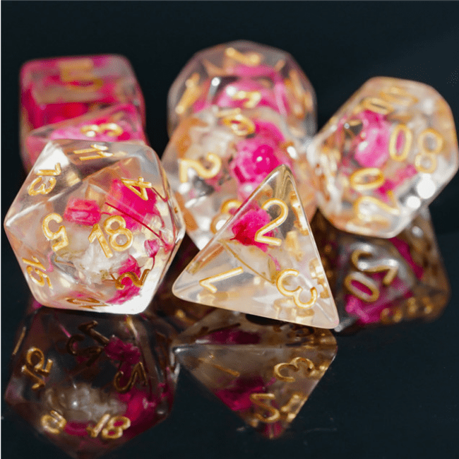 Pink & White Flower RPG Dice Set | Gate City Games LLC